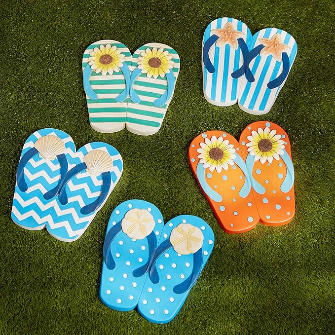 DII Cement Stepping Stone Collection Decorative Colorful, 9x9.5, Seashell Flip Flops