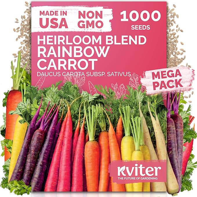 KVITER 1,000 Rainbow Carrot Seeds (Daucus Carota) - Baby Carrots Mix, Sweet & Tender Taste - Heirloom & Carrots Seeds for Planting in Vegetable Garden, Raised Beds & Containers