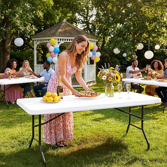 Fitted Tablecloth for 6 Foot Rectangle Tables-10 Pack White Elastic Outdoor Picnic Table Cover-Spandex Stretch Folding Table Cloths 6 ft for Camping Dining Room Patio Kitchen Banquet Party