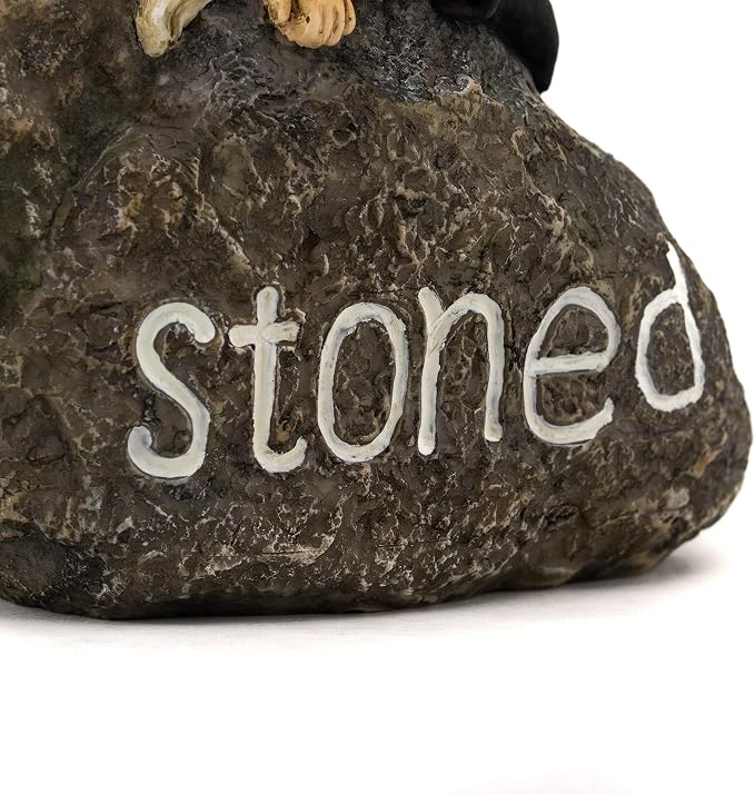 Top Collection Stoned Gnome - Hand Painted Gnome Lying Sleeping on Stone Sculpture - 4.75-Inch Adorable Funny Fantasy Collectible Figurine