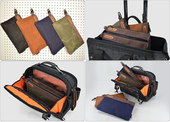 WELKINLAND Heavy-Duty Canvas Tool Pouch - 4PCS, 12" Waxed Canvas Zipper Tool Pouch