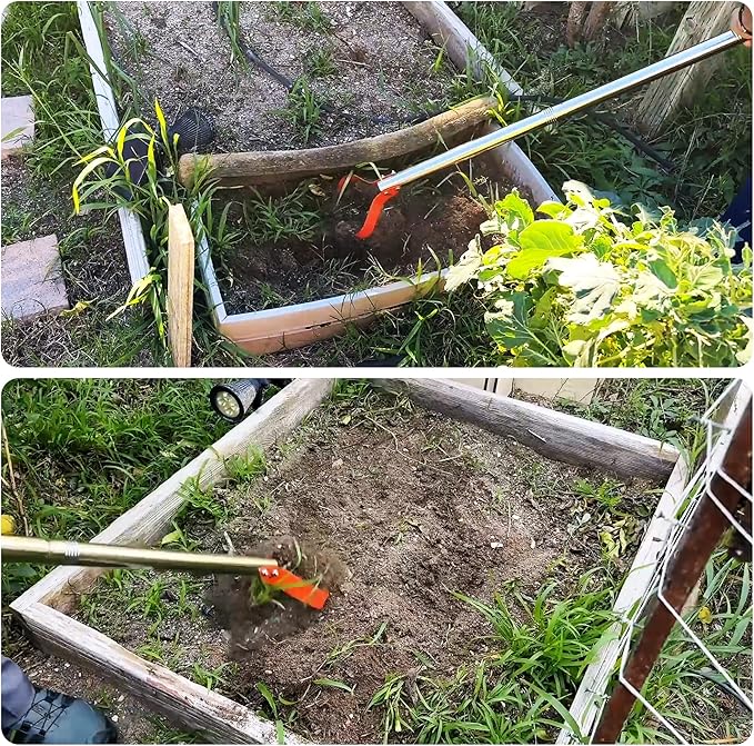 63-Inch Weed Remover Tool - Hoe for Weeds with 15° Sharp Spring Steel Blade & Anti-Loosening Nut, Adjustable Long Handle Weeder for Flower Beds, Yard, and Farm Weeding