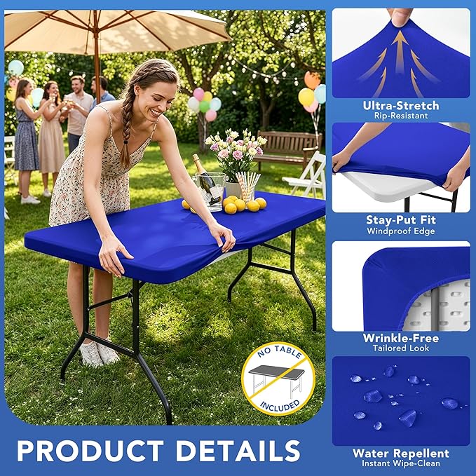 Spandex Table Cover for 6 Foot Rectangle Tables-4 Pack Royal Blue Outdoor Picnic Elastic Table Cover-Spandex Stretch Folding Table Cloths for Camping Dining Room Patio Kitchen Banquet Party