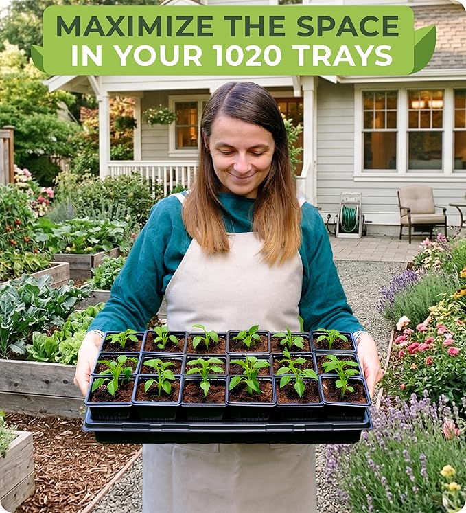 CARPATHEN 60Pack Square Nursery Pots - 3.5 Inch Seedling Plant Pot with Drainage Holes - 1020 Tray Optimized - Reusable Sturdy Seed Starter Pots for Flowers, Vegetables, Greens