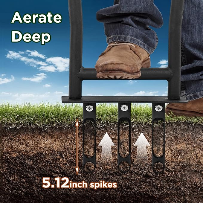Manual Lawn Coring Aerator Tool with 3 Replaceable Hollow Tines, U-Shaped Non-Slip Handle & Foot Pedal for Garden and Yard Aeration