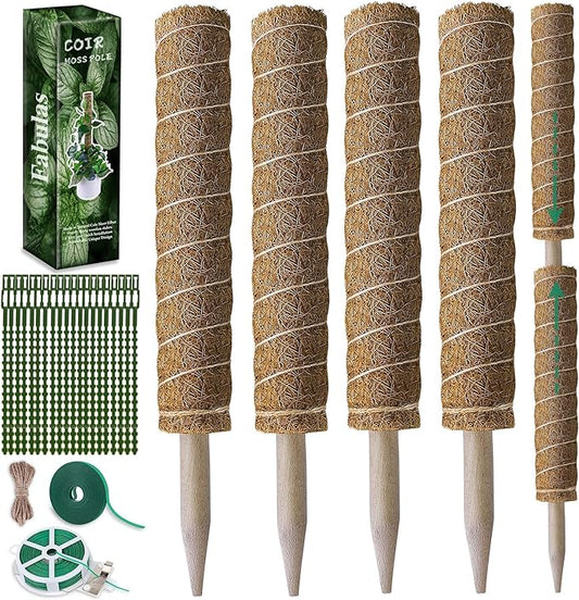 Fabulas Moss Pole 47.5 Inch - Monstera Plant Support, 4 Packs 16 Inch Plant Stakes for Indoor Plants Coco Coir Moss Pole Sticks for Climbing Potted Live Plants, Pothos, Philodendron, with Garden Ties