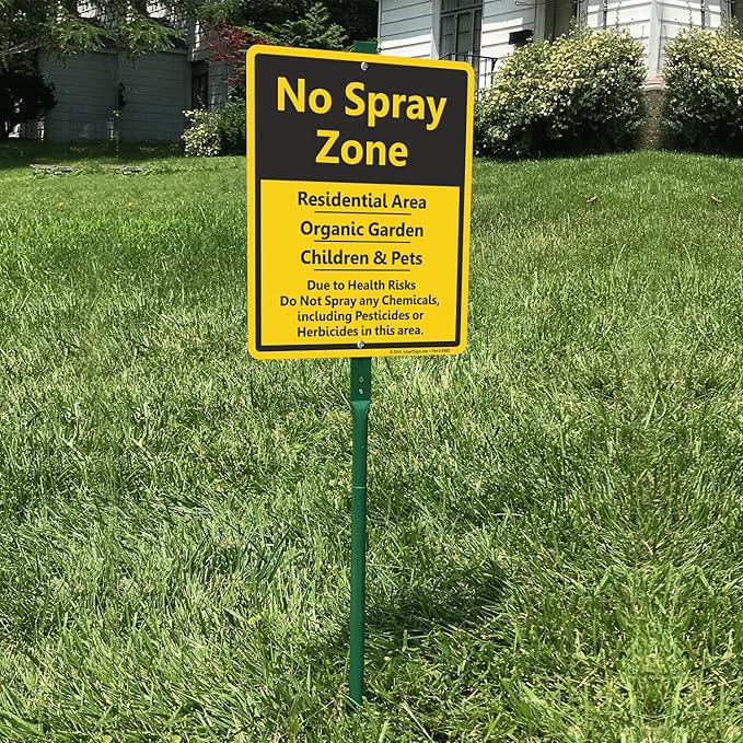 SmartSign 12" x 10" 'No Spray Zone Residential Area, Organic Garden, Children And Pets' LawnBoss Yard Sign with 3 ft Stake, 40 mil Laminated Aluminum, Black/Yellow, Set of 1