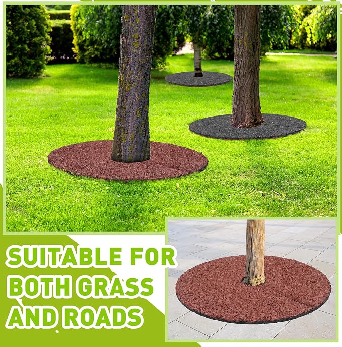 Peryiter 3 Pcs Double Side Rubber Mulch Tree Ring Heavy Duty Rubber Mulch Mat Tree Protector Weed Barrier Mats Reversible Round Root Ring for Prevent Weed Grass Animal Dig(30 Inch,Brown and Black)