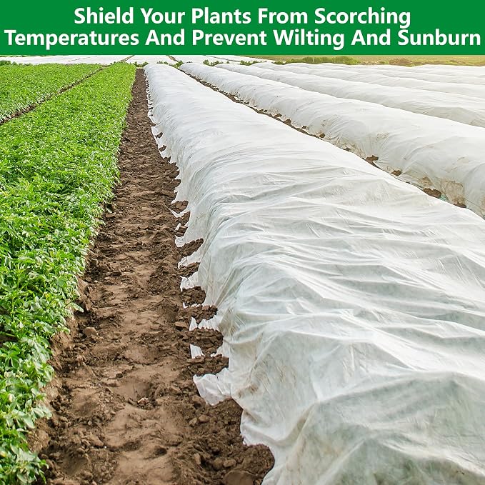DECOHS 30 x 10 Ft Plant Sun Protection Cloth, Garden Plant Shade Cloth, Non-Woven White Light Refraction Sunshade Cloth for Protecting Plants Vegetable Rows from Direct Sunlight