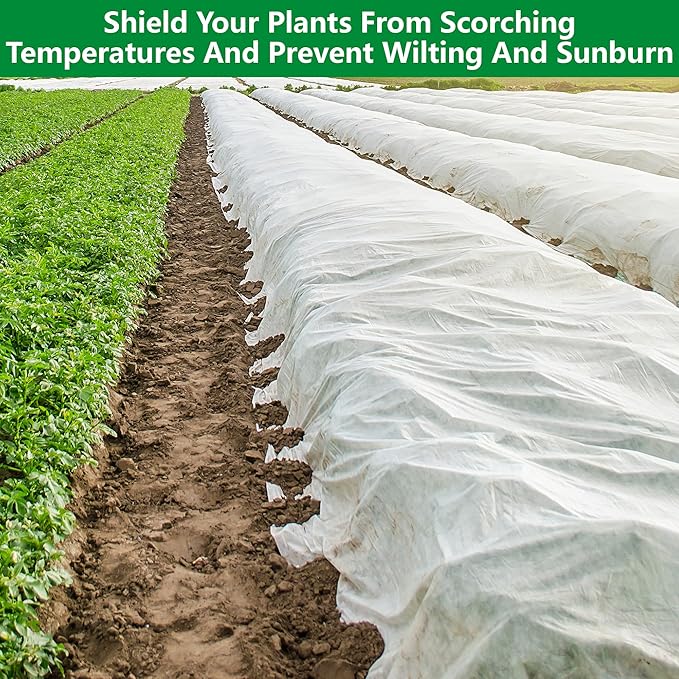 DECOHS 40 x 10 Ft Plant Sun Protection Cloth, Garden Plant Shade Cloth, Non-Woven White Light Refraction Sunshade Fabric for Protecting Plants Vegetable Rows from Direct Sunlight