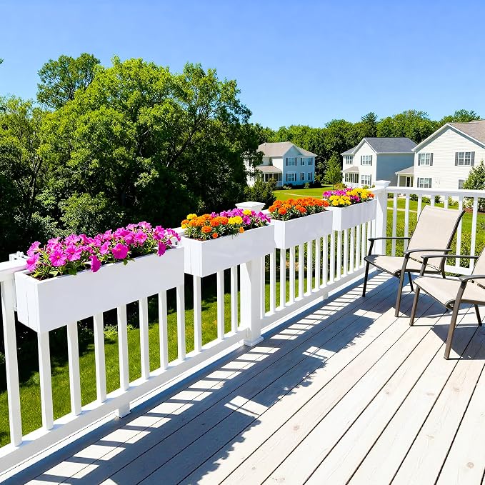 2 Pack Metal Railing Planter Box, 30 Inch Balcony Planters with Adjustable Brackets, Large Hanging Planters for Outdoor Fence Deck