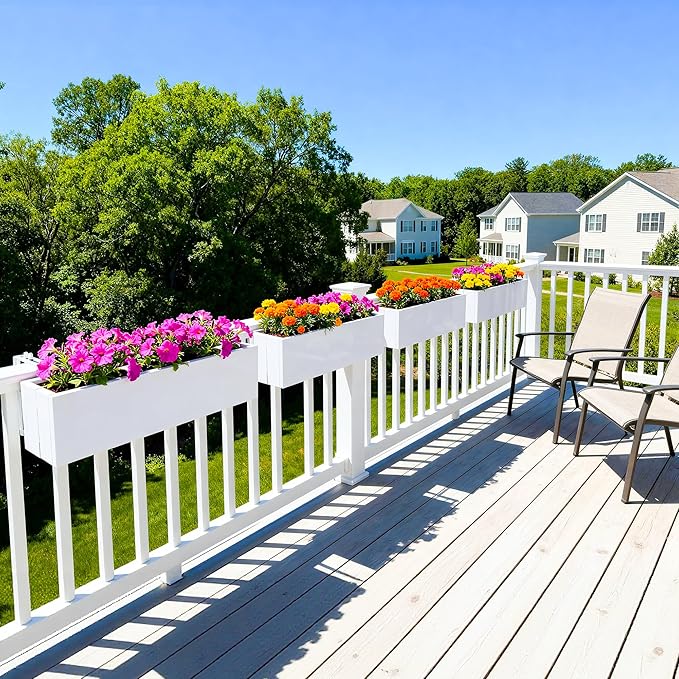 Metal Railing Planter Box, 30 Inch Balcony Planters with Adjustable Brackets, Large Hanging Planters for Outdoor Fence Deck