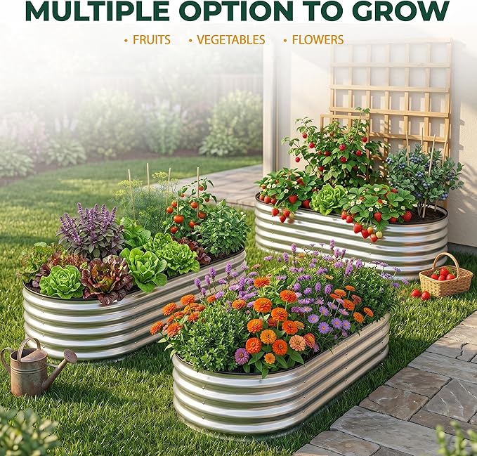 Utopia Home Galvanized Raised Garden Bed, 4x2x1 Ft Lightweight Planter Boxes Outdoor with Easy Assembly, Large Garden Bed for Vegetables, Fruits, Flowers, Silver, Pack of 2