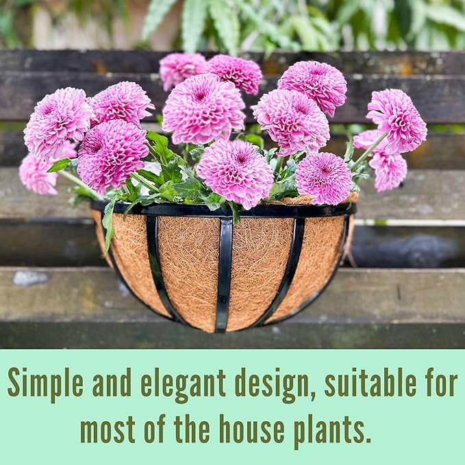 LalaGreen Wall Planters (2 Pack, 12 Inch) Black Metal Deck Railing Planter with Coco Liners, Wall Plant Holder Window Basket Flower Pots for Outdoor Plants, Horse Trough Fence, Balcony, Garden, Patio
