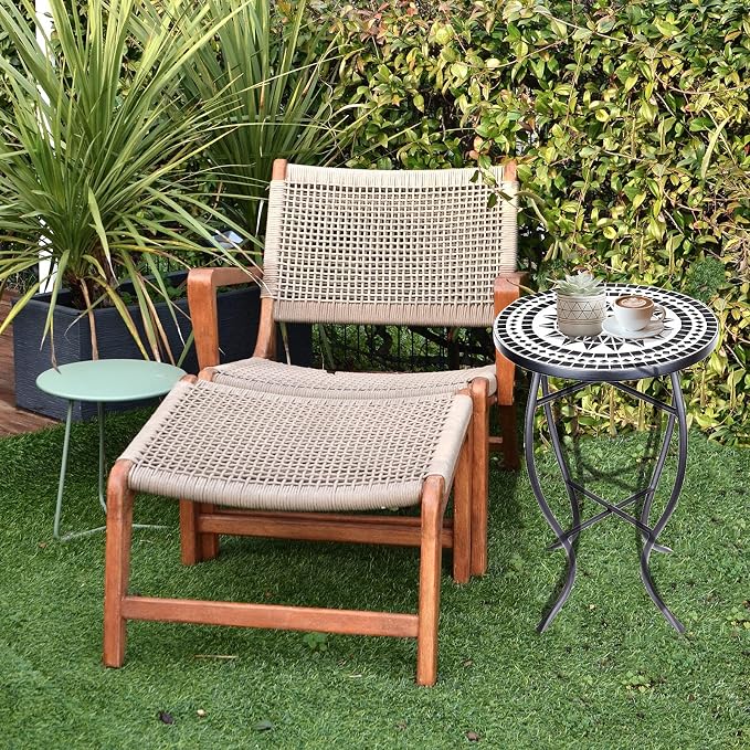 Vipush Outdoor Side Table Mosaic Accent Table End Table Plant Stand for Patio Garden Backyard Balcony Porch,14'' Round Mosaic Table Top with Black Iron