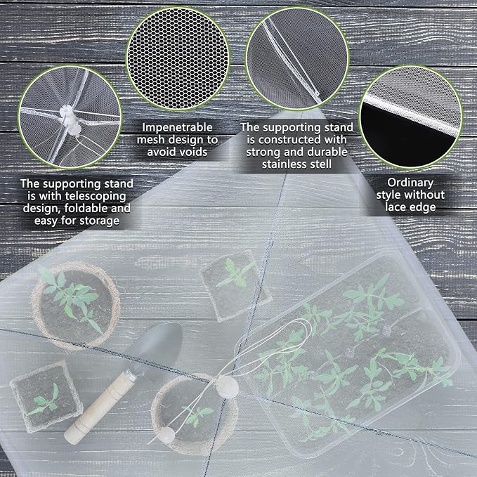 Sawysine 4 Pack Mesh Plant Cover Reusable Screen Cloche Dome Plant Protector Tent Collapsible Umbrella for Outdoor Garden Greenhouse Vegetable Flowers Strawberry from Animals(17 x 17 Inch,White)
