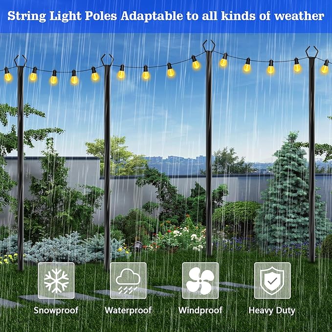 SINLEY 6 Pack String Light Poles,10 Ft Metal Poles with Fork for Outdoor String Lights,Outdoor Light Poles with Fork,Poles/Post/Stand for Outside,Patio,Deck,Backyard,Garden Wedding,Party