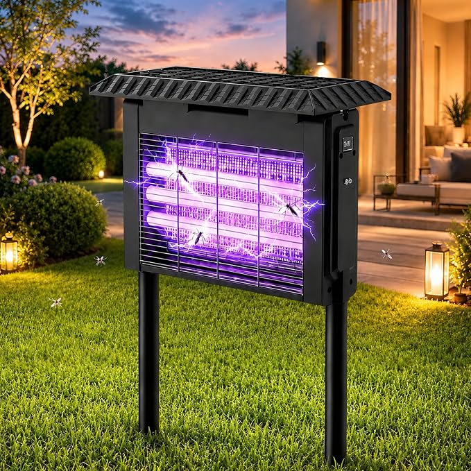 KING&DUKE Solar Bug Zapper Outdoor, 4000V Mosquito Zapper, Smart Rain Sensor, 2-in-1 Insect Trap and Patio Light for Yard Patio Camping