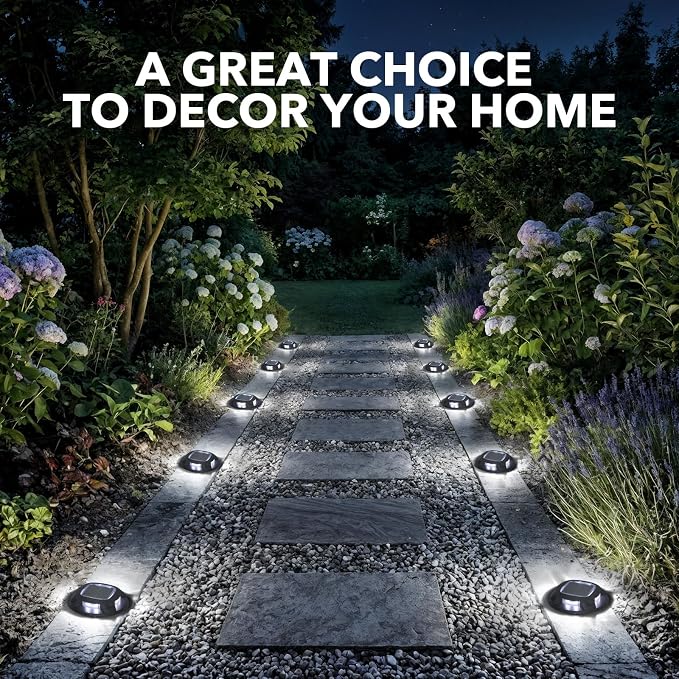 AGPTEK Solar Driveway Lights Outdoor 4 Pack, 2 Color Modes LED Deck Dock Marine Waterproof Security Marker Lights for Step Sidewalk Stair Garden Pathway Walkway Yard(Blue Light/Cool White, Black)