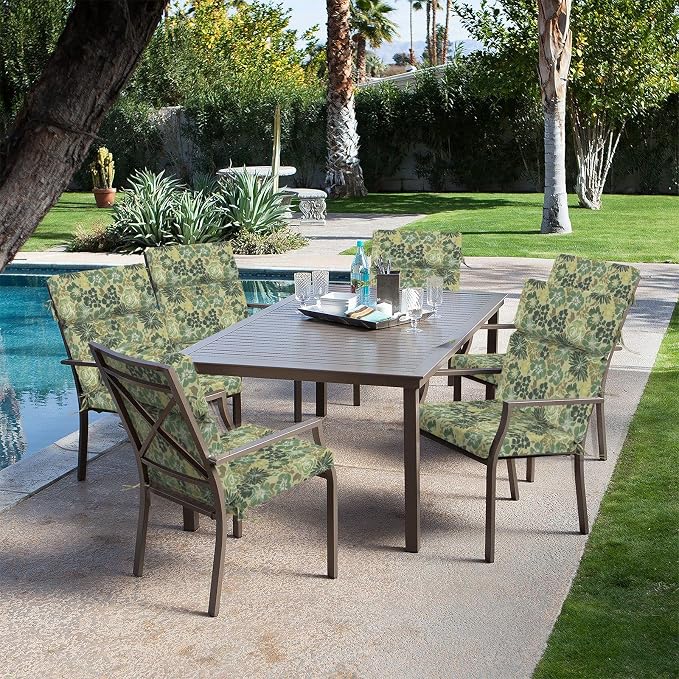 DYTXIII Outdoor High Back Chair Cushions Set of 2, 44"x22" Water Repellent Patio Seat Cushions with Elastic Sponge, All Weather Chair Pads for Rocking, Dining Chairs, Patio Furniture - Green Rose