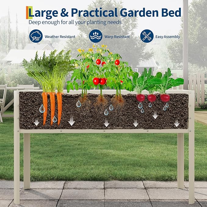 Garvee Galvanized Raised Garden Bed with Legs, 50×17×32 in Large Elevated Planter Box for Outdoor Plants, Sturdy Metal Raised Garden Beds for Vegetables, Flowers & Herbs, Backyard, Patio, Beige