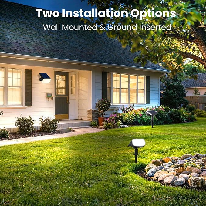 JEJOT Solar Spotlights, Super Bright LED, 2 CCT Warm & Cool Light, Solarspot Lights for Outside Landscape Auto On/Off -2 Pack