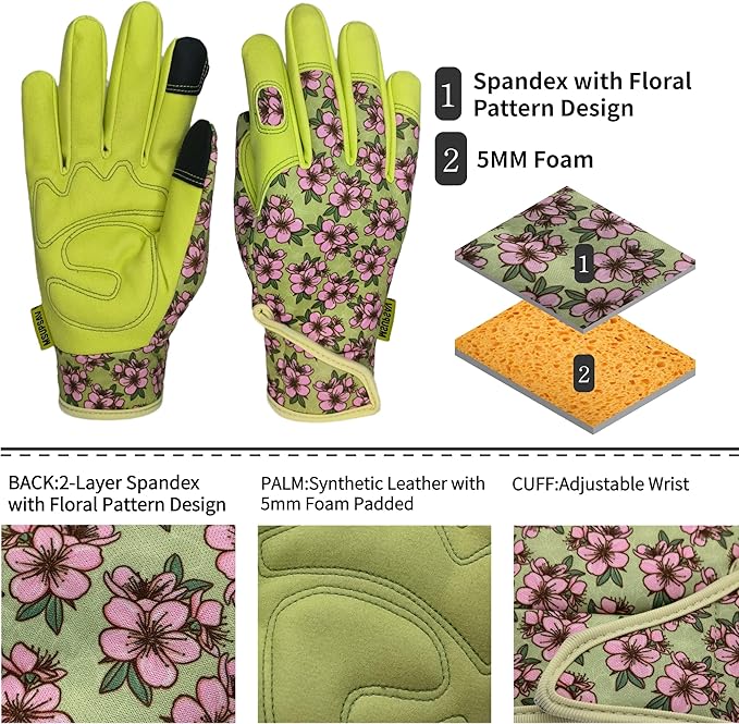 Gardening Gloves,Women Yard Work Garden Glove,Gifts | Thorn Proof,Puncture Resistant,Touchscreen,Gift,Leather,Spandex
