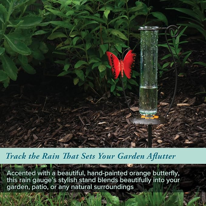La Crosse 704-13077-INT 5 inch Capacity Glass Orange Butterfly Rain Gauge