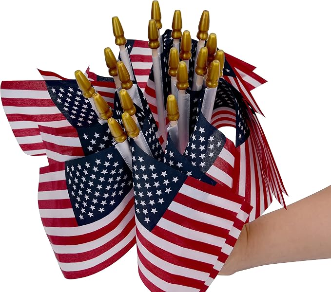 12 Pack Small American Flags on Stick Small US Flags/Mini American Flags for Outside 4x6 Inch American Hand Held Stick Flags with Kid-Safe Spear Top, Patriotic Veterans Day Decorations, 4th of July Decorations