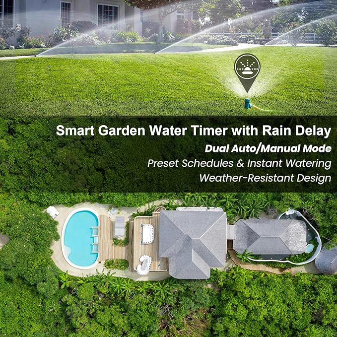 Water Timer for Outdoor Garden Hose, Sprinkler Timer for Garden Faucet with Auto/Manual/Rain Delay Mode, Sprinkler Irrigation Controller for Yard Lawn (1 Zones Brass Inlet & Outlet)