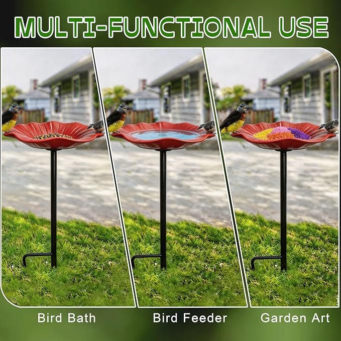 Handmade Metal Flower Garden Stake with Bird Bath & pollinator Water Station, Bee Bath for Garden Metal Bee Water Feeder with Flower Design for Outdoor Yard Decor (2 PCS)