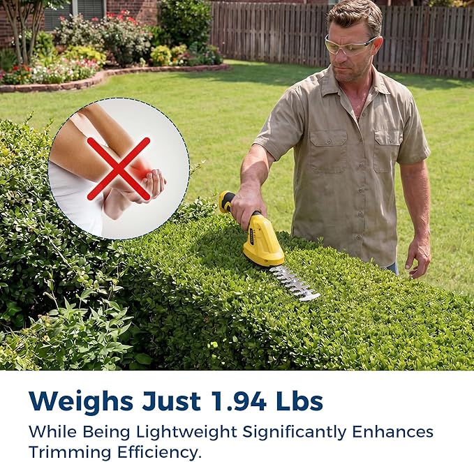Cordless Hedge Trimmer & Grass Shear, 7.2V 2-In-1 Electric Handheld Shrub Trimme, Lightweight Rechargeable Bush Trimmers, Brushless Motor, with Type-C Cable, Dual Safety Switch, for Lawn, Garden, Yard