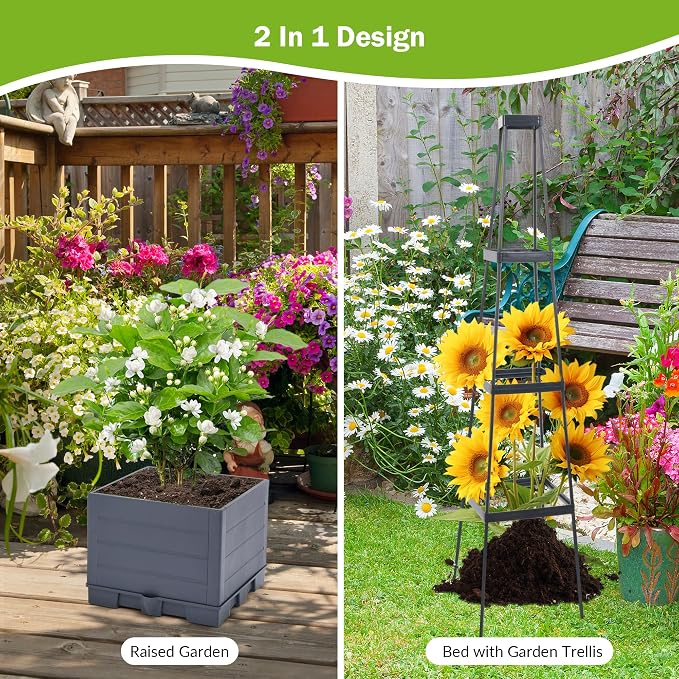 GENMOUS Raised Garden Bed with Tomato Planter Box Trellis, 56'' Tomato Cages for Garden, Tomato Planter Cage for Patio for Climbing Plants Vegetable Vine Flowers Outdoor & Indoor, 2 Pack