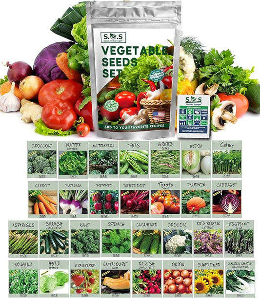 14,500+ Vegetable & Fruit Seeds - 33 Heirloom Varieties for a Bountiful Garden - Grow Tomatoes, Lettuce, Beans, More - Easy Garden Starter Kit - Planting Instructions