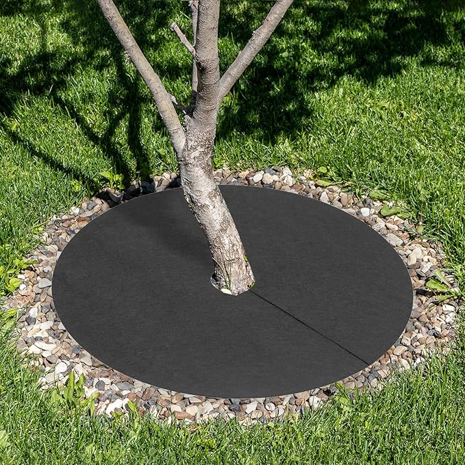 MECCANIXITY Tree Mulch Ring 32.3" Nonwoven Tree Protector Mat Plant Cover for Weed Control Round Weed Barrier Black 4 Pack
