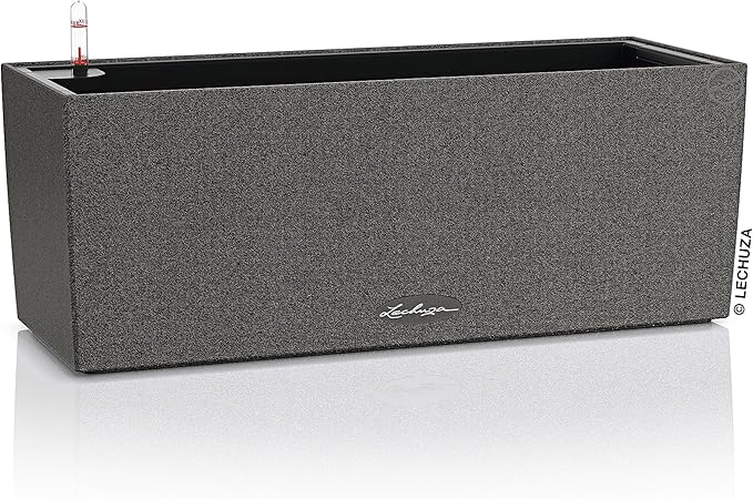 Lechuza BALCONERA Stone 50 Graphite Black, Self-Watering Window Box (Railing Planter), H7.5 L19.7 W7.5 in