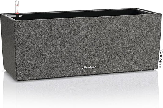 Lechuza BALCONERA Stone 50 Graphite Black, Self-Watering Window Box (Railing Planter), H7.5 L19.7 W7.5 in