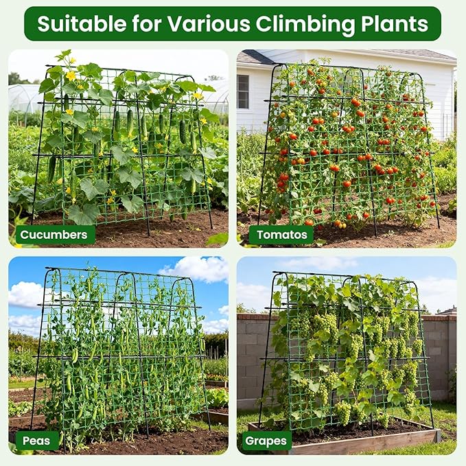 OTOSUNNY Cucumber Trellis for Raised Bed, 5.3' Tall Garden Arch Trellis for Climbing Plants Outdoor, Reinforced 14mm Metal Climbing Plant Support Grape Vine Tomato Pea Bean Vegetables Trellis, Black