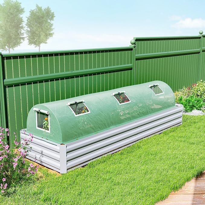 Outsunny 10' x 3' x 2' Mini Greenhouse with 5 Mesh Windows, Portable Plant Hot House with PE Cover, Steel Frame, for Garden Backyard, Green