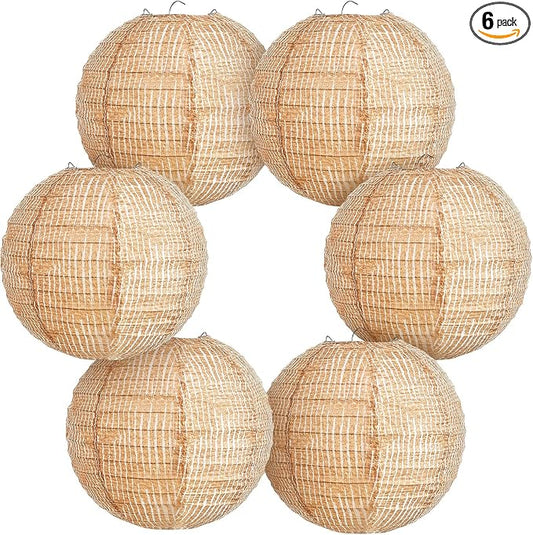 Hortsun 6 Pcs Print Burlap Paper Lanterns Round Chinese Paper Lanterns Farmhouse Boho Classroom Home Decor Classroom Sweet Birthday Party Ceremonial Event (8 Inch)