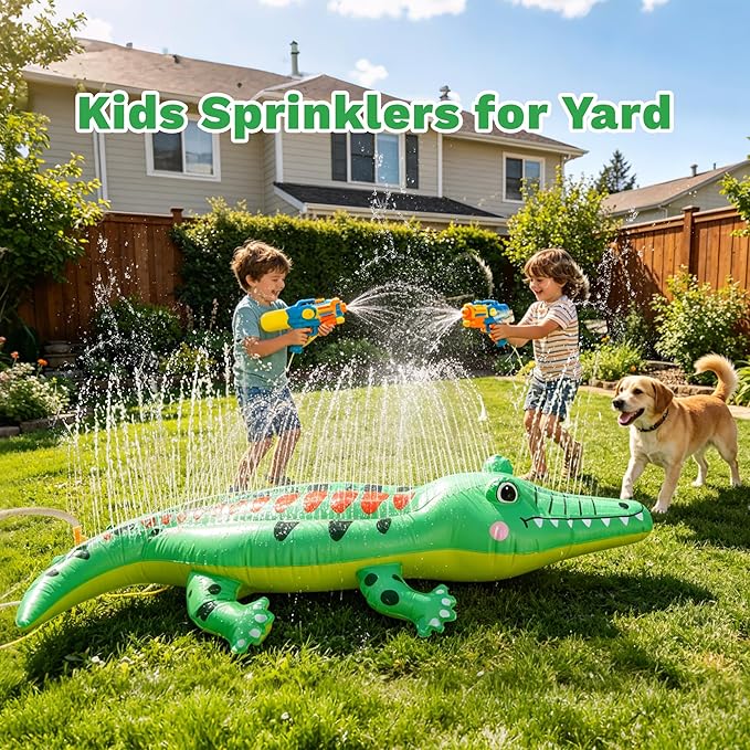 Sprinkler for Kids Large Inflatable Crocodile Water Toys, Kids Sprinklers for Yard, Outdoor Water Spray Sprinkler Summer Toddler Toys for Boys Girls Dogs Backyard