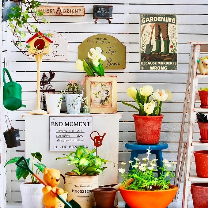 GARDENING BECAUSE MURDER IS WRONG Sign Decorative Signs Funny Metal Yard Signs Women's Garden Gift for Outdoor Patio Porch Decor or Indoor Wall Decor (Color05)