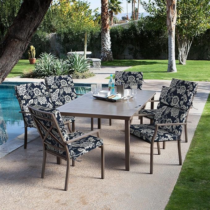 DYTXIII Outdoor High Back Chair Cushions Set of 2, 44"x22" Water Repellent Patio Seat Cushions with Elastic Sponge, All Weather Chair Pads for Rocking, Dining Chairs, Patio Furniture - Vines Navy