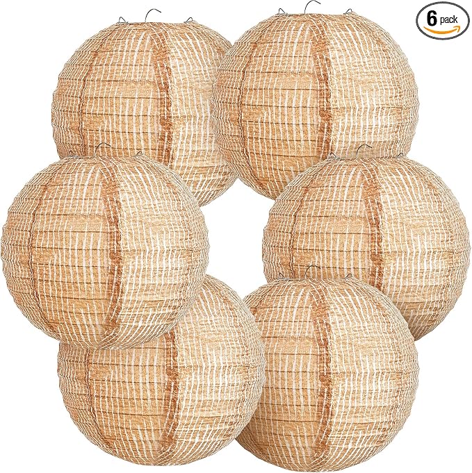 Hortsun 6 Pcs Print Burlap Paper Lanterns Round Chinese Paper Lanterns Farmhouse Boho Classroom Home Decor Classroom Sweet Birthday Party Ceremonial Event (10 Inch)