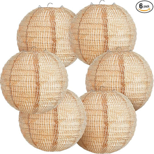 Hortsun 6 Pcs Print Burlap Paper Lanterns Round Chinese Paper Lanterns Farmhouse Boho Classroom Home Decor Classroom Sweet Birthday Party Ceremonial Event (10 Inch)
