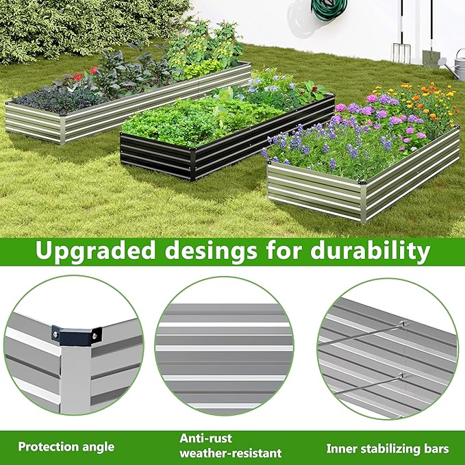 2PCS 12x3x1ft Galvanized Raised Garden Bed,Outdoor Planter Box Metal Patio Kit Planting Bed for Vegetables Flowers Herb,Silver