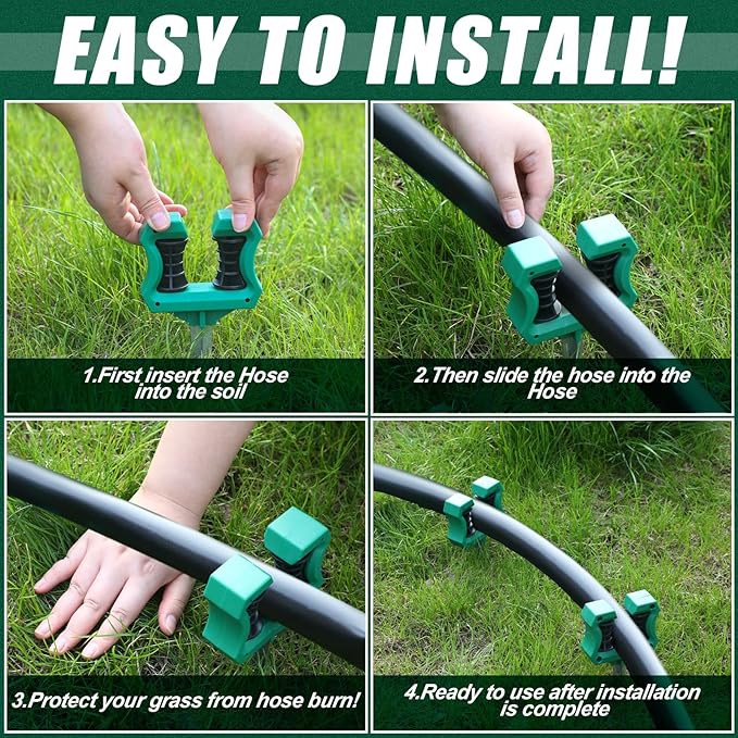 Yaocom 10 Pcs 10 Inch Garden Hose Guide Stakes Metal Spike with Smooth Roller Rust-Proof Hose Guides Green Garden Support Spike for Greenhouse Yard Lawn Plant Protection