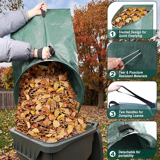 2 Pack 60 Gallon Large Leaf Collector, Dustpan-Style Lawn and Leaf Bags, Collapsible Yard Waste Bags Easy Storage & Transport, Reusable Leaf Pick Up Garden Bag for Leaves Grass Debris Lawn Trash