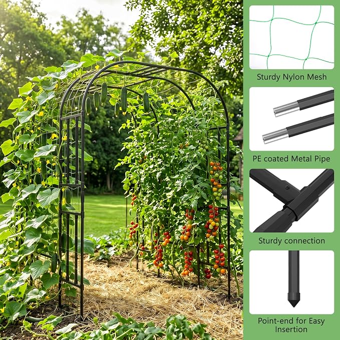 DoCred Large Garden Arch Trellis for Climbing Plants, 87 Inch Tall Metal Plant Support Trellis Archway for Climbing Vine Vegetable/Fruit/Flower Outdoor Yard Lawn Garden Arch Tunnel Trellis