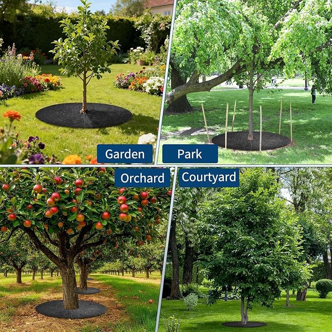 Non-Woven Tree Mulch Ring - 36in Reusable Tree Weeds Barrier Mat, Heavy Duty Trees Protector Mat, WeedBarrier Ring Trees Rings for Gardening Landscaping Weeds Control Root Protection, Easy Install